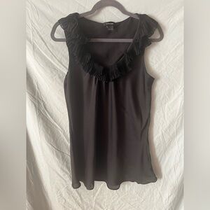 Spense Black Silk Sleeveless Accordion Ruffle Neck Blouse Size Large L 12 14
